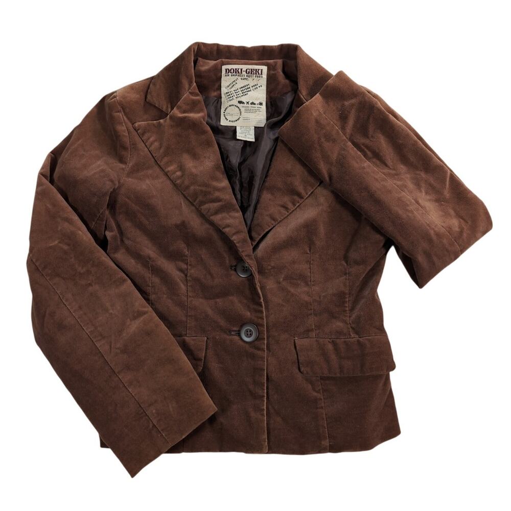 Y2K Doki Geki Brown Corduroy Blazer Jacket Womens Sz S Korea 2 Button Vintage